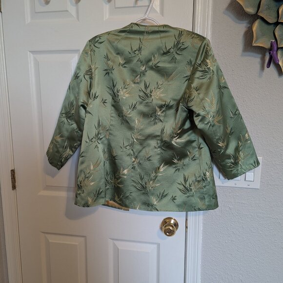 Handmade Chinoserie | Asian Jacket |  Jade Brocade w/ Gold Reversible Open front - Picture 2 of 7